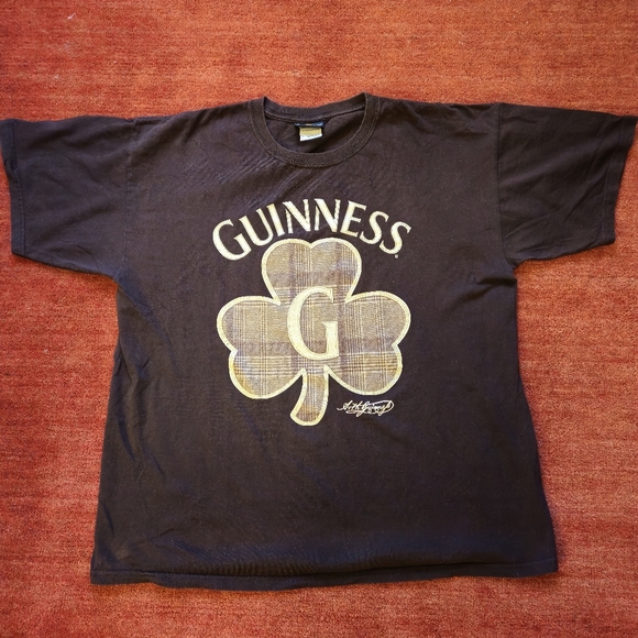 Guinness Draught Logo T Shirt Brown Short Sleeve Plaid Clover Beer Size XL - Picture 1 of 9